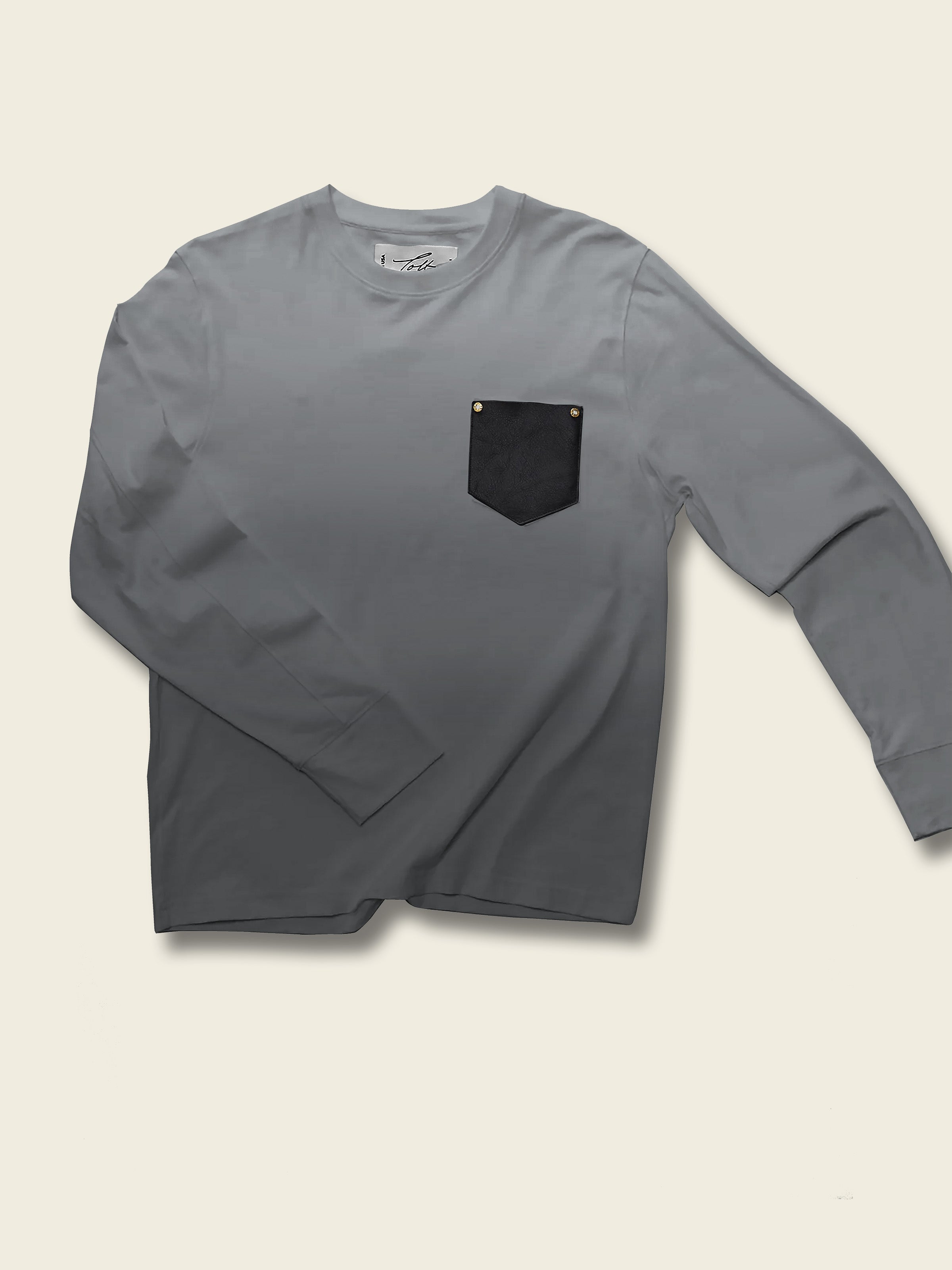 Long sleeve pocket t-shirt in Sun Faded Gray