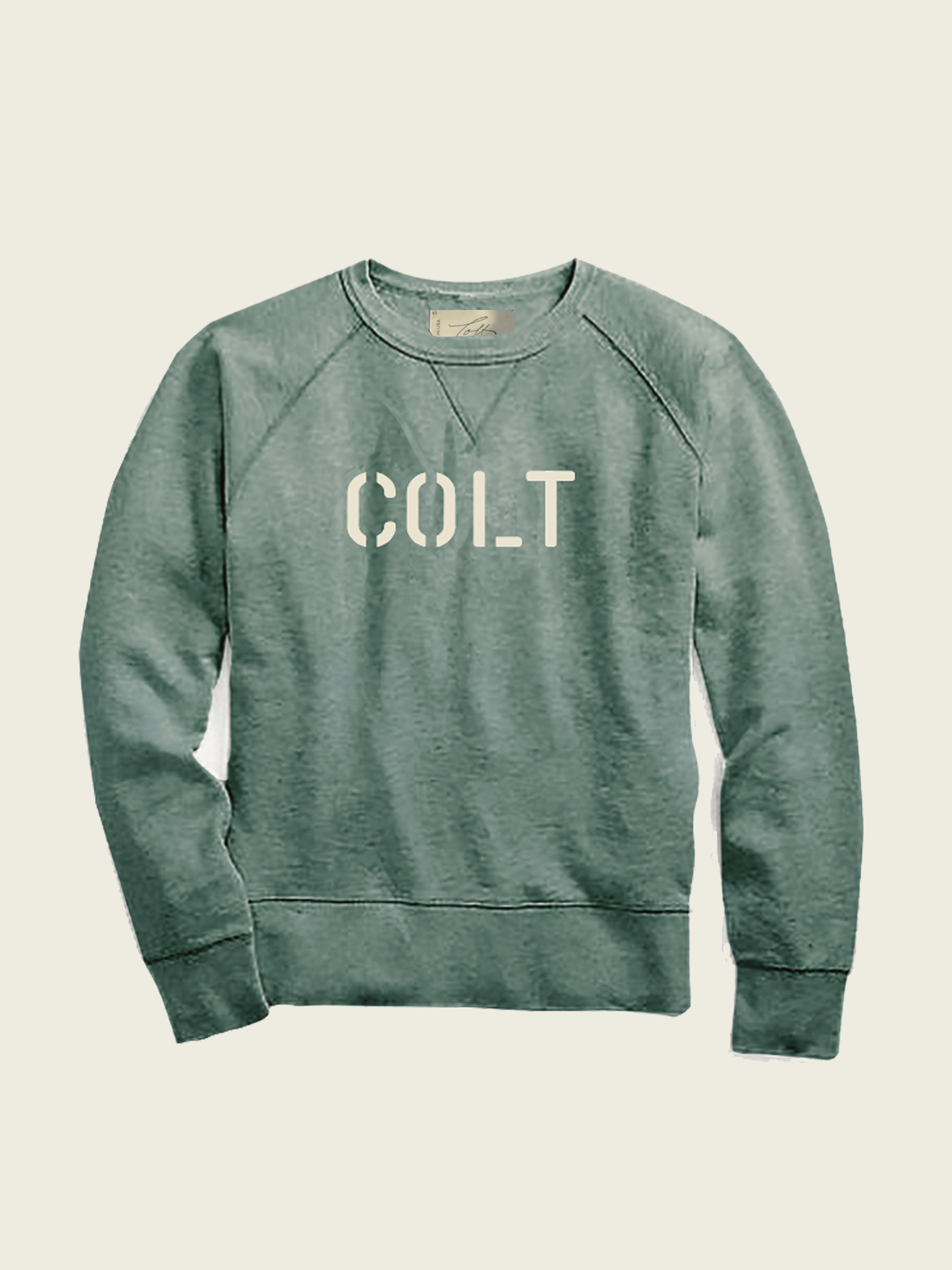 Colt Stencil Print Logo Raglan Sweatshirt in Sun-Faded Green