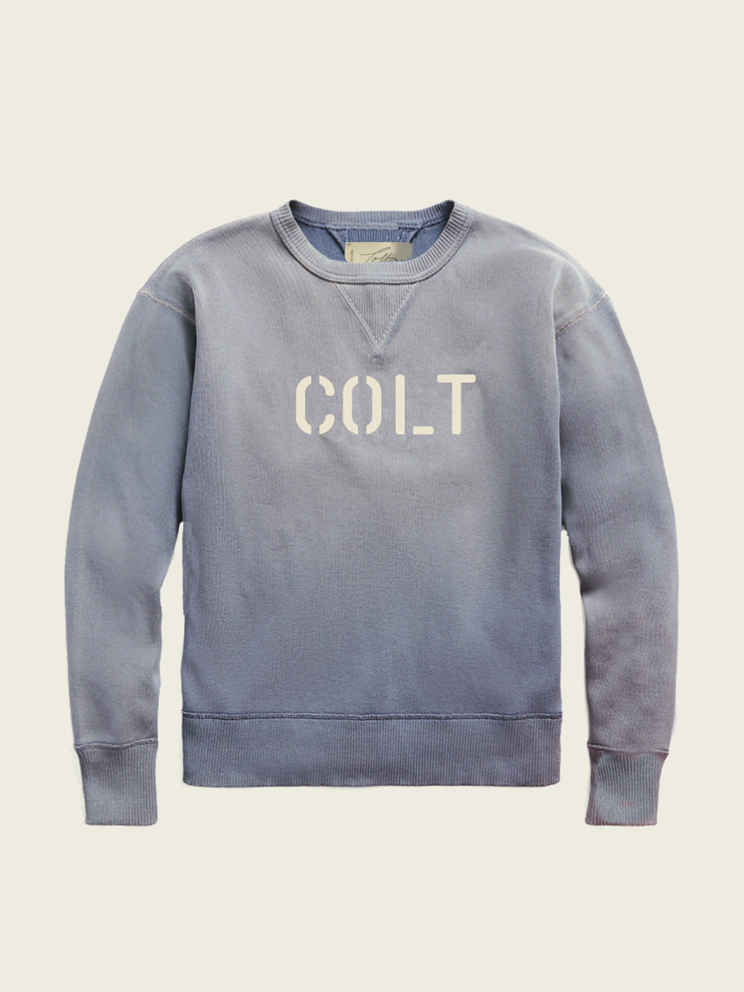 Colt Stencil Print Logo Raglan Sweatshirt in Sun-Faded Blue