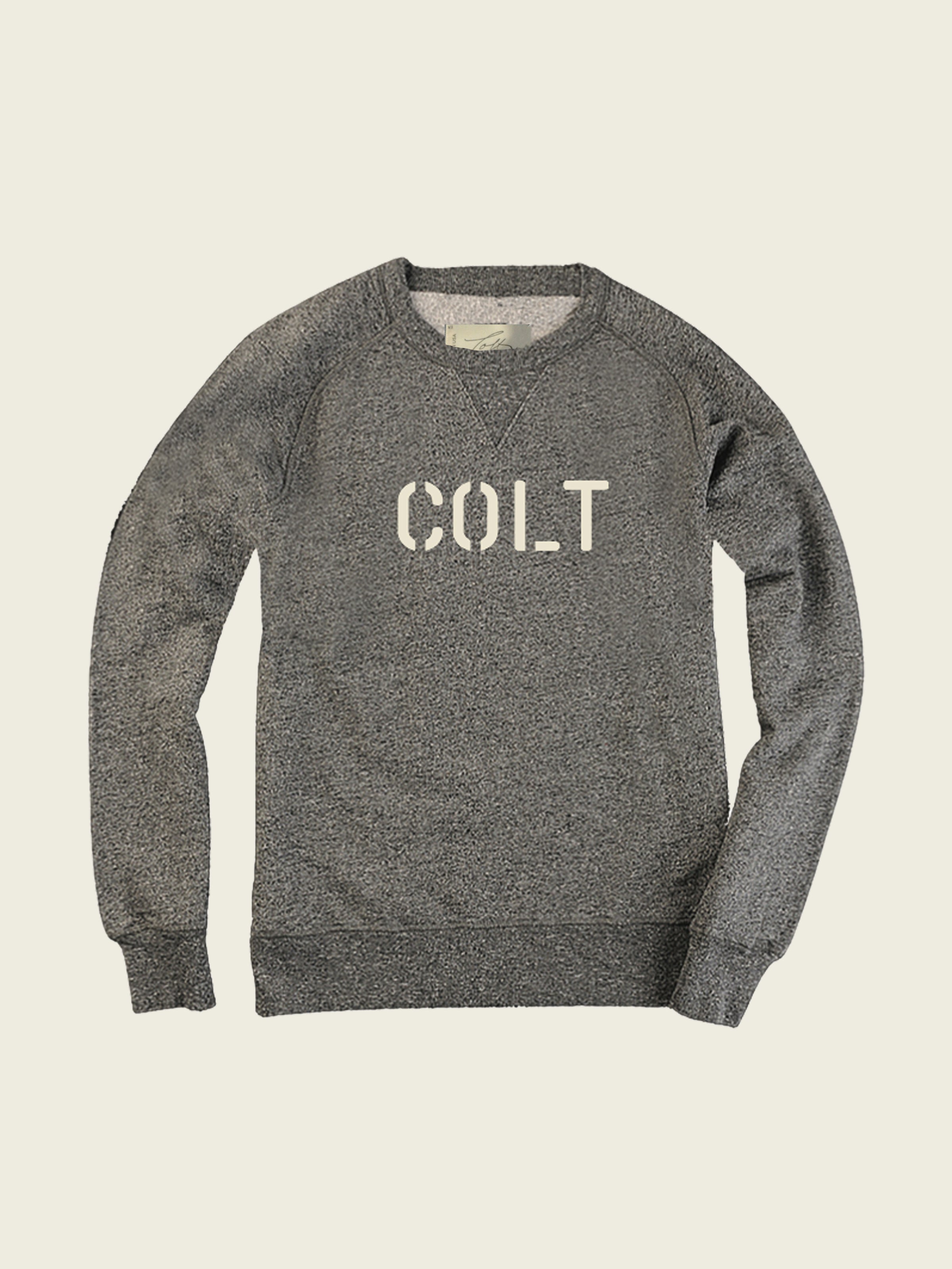 Colt Stencil Print Logo Raglan Sweatshirt in Salt & Pepper
