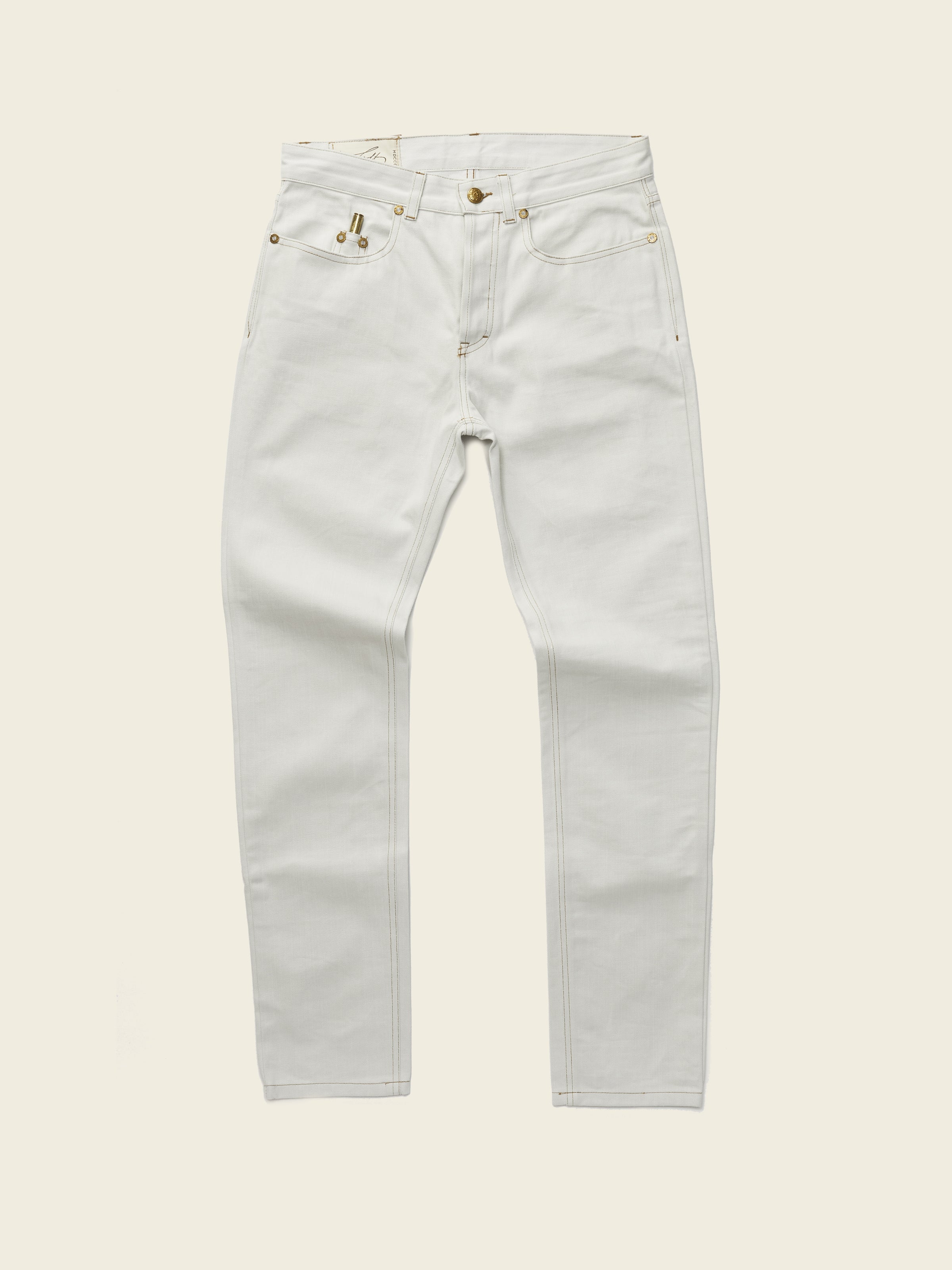 The James Slim Fit Jeans in Off-White Selvedge Denim