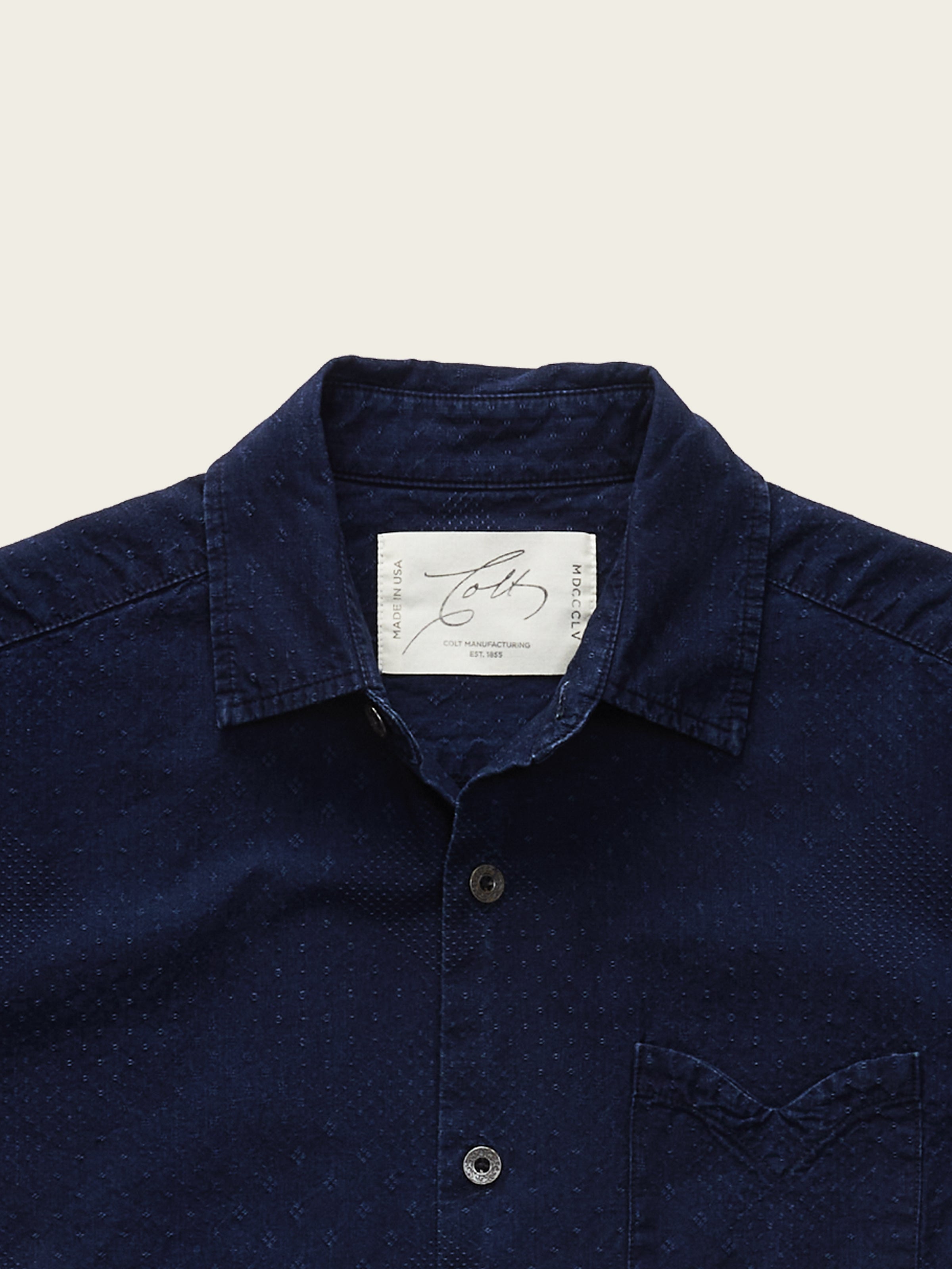 Western pocket dress shirt in Indigo Jacquard